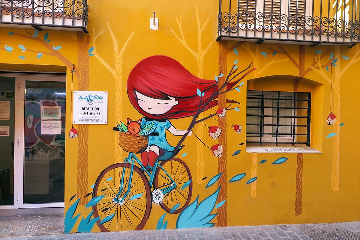 Cool street art on a hostel in Valencia