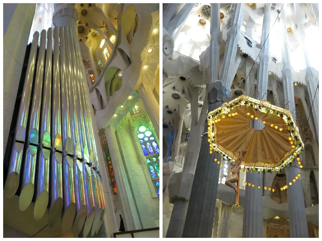 Church features of Sagrada Familia - an organ and the Jesus statue