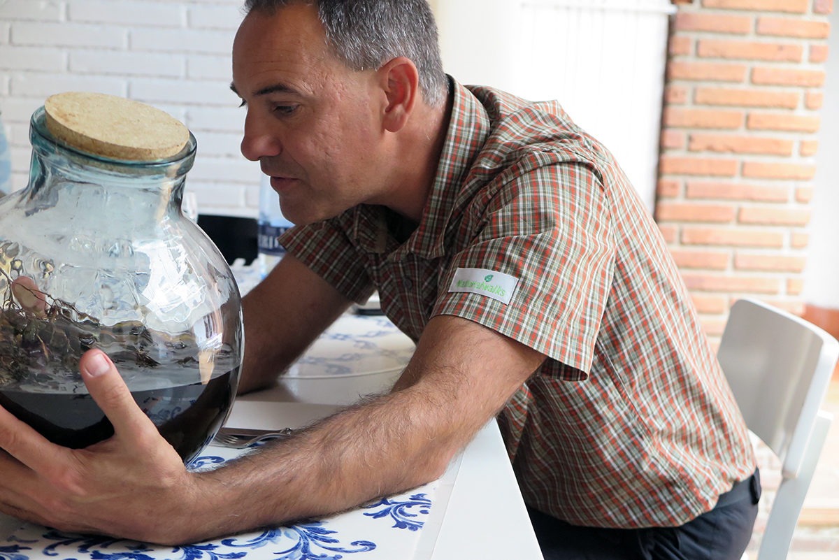 Evarist of Naturalwalks identifying all the ingredients of ratafia