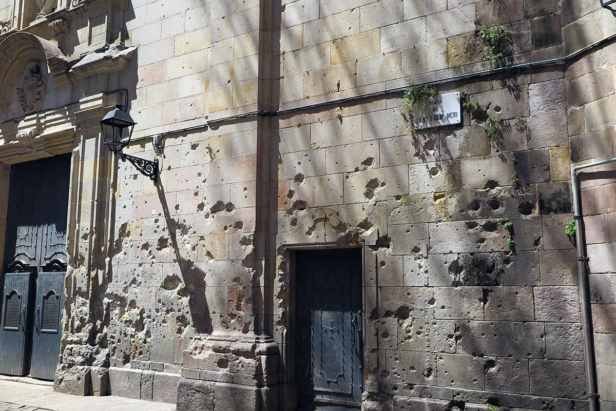 Bullet holes on Placa Neri, Barcelona