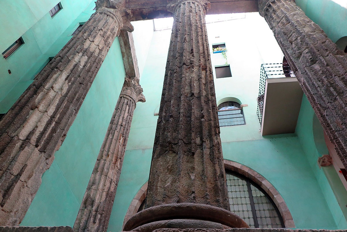 Remnants of a Roman temple in the Gothic Quarter of Barcelona