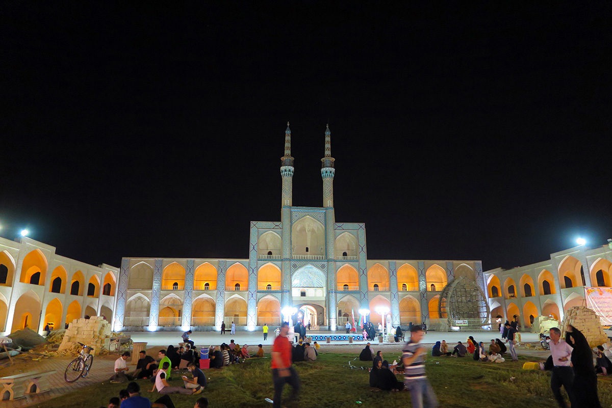 Picnic in front of Amir Chakhmaq Complex in Yazd, Iran