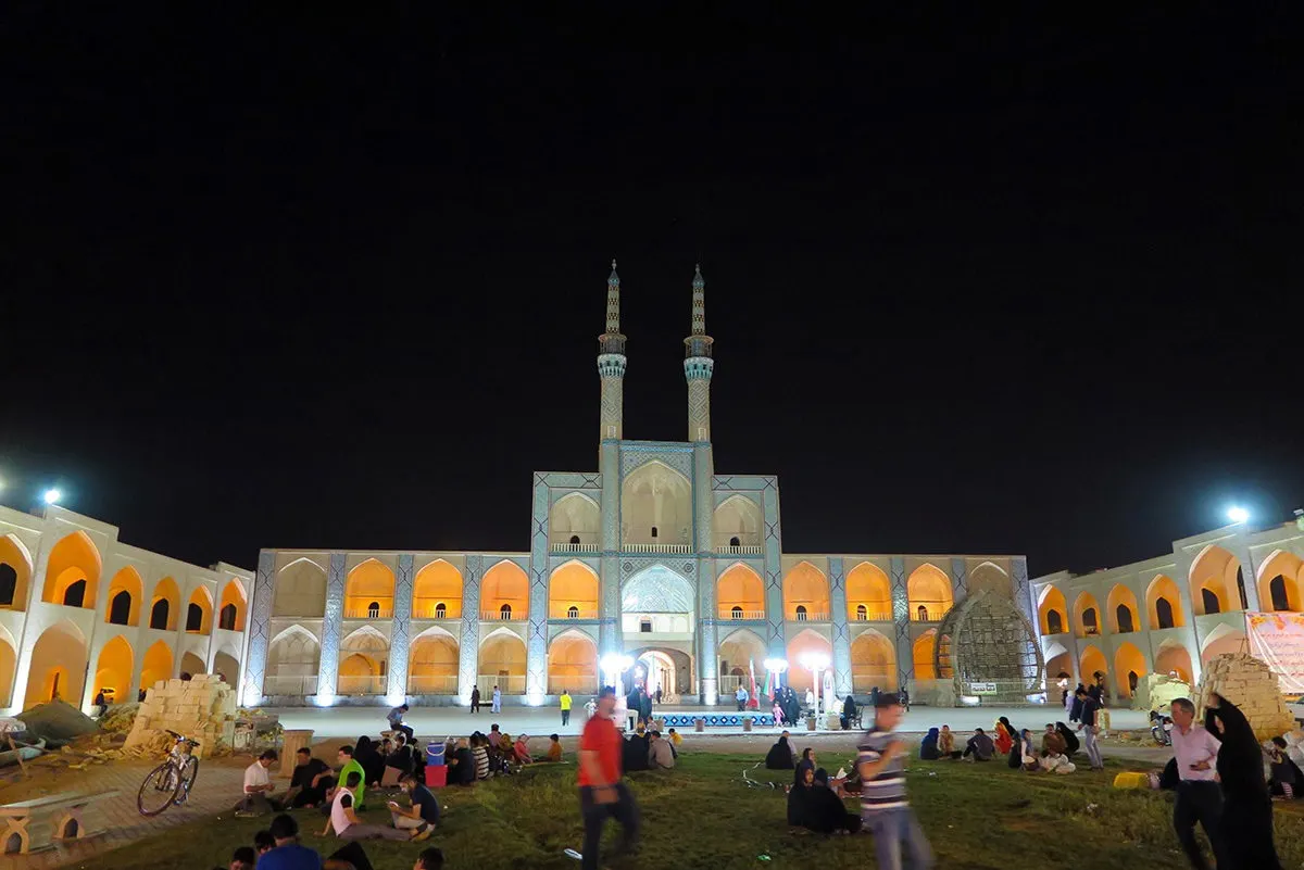 Picnic in front of Amir Chakhmaq Complex in Yazd, Iran