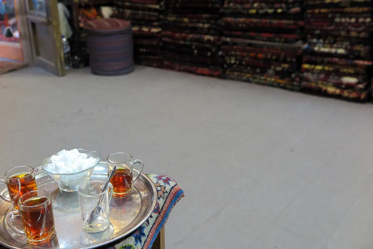 Tea in a carpet shop in Esfahan, Iran