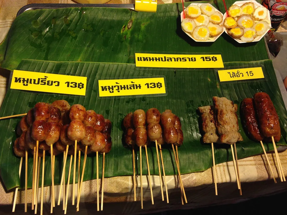Would you like to have meat on sticks or rather cute little quail eggs? - street food in Bangkok