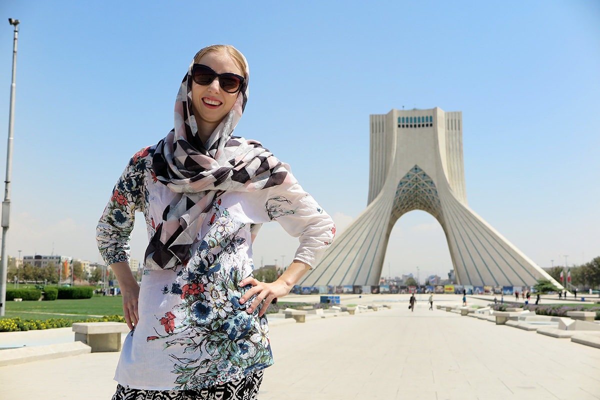 In front of the Freedom Tower in Tehran