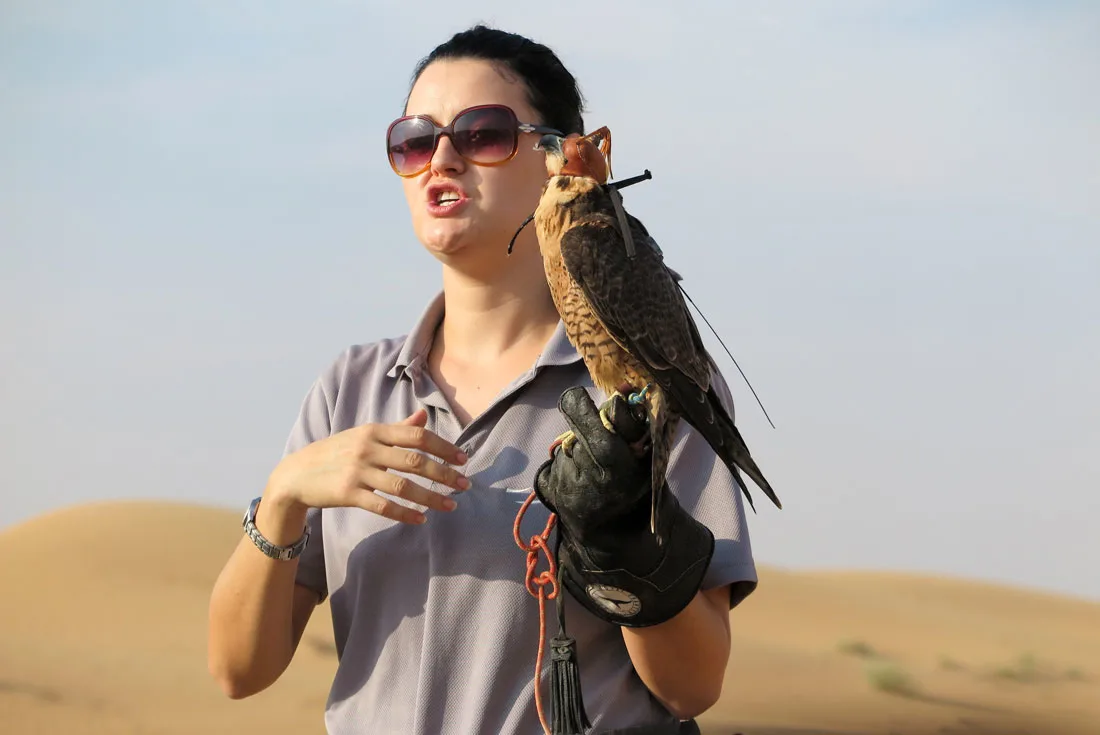 Jessica explaining all about how Bedouins used falcons to catch food