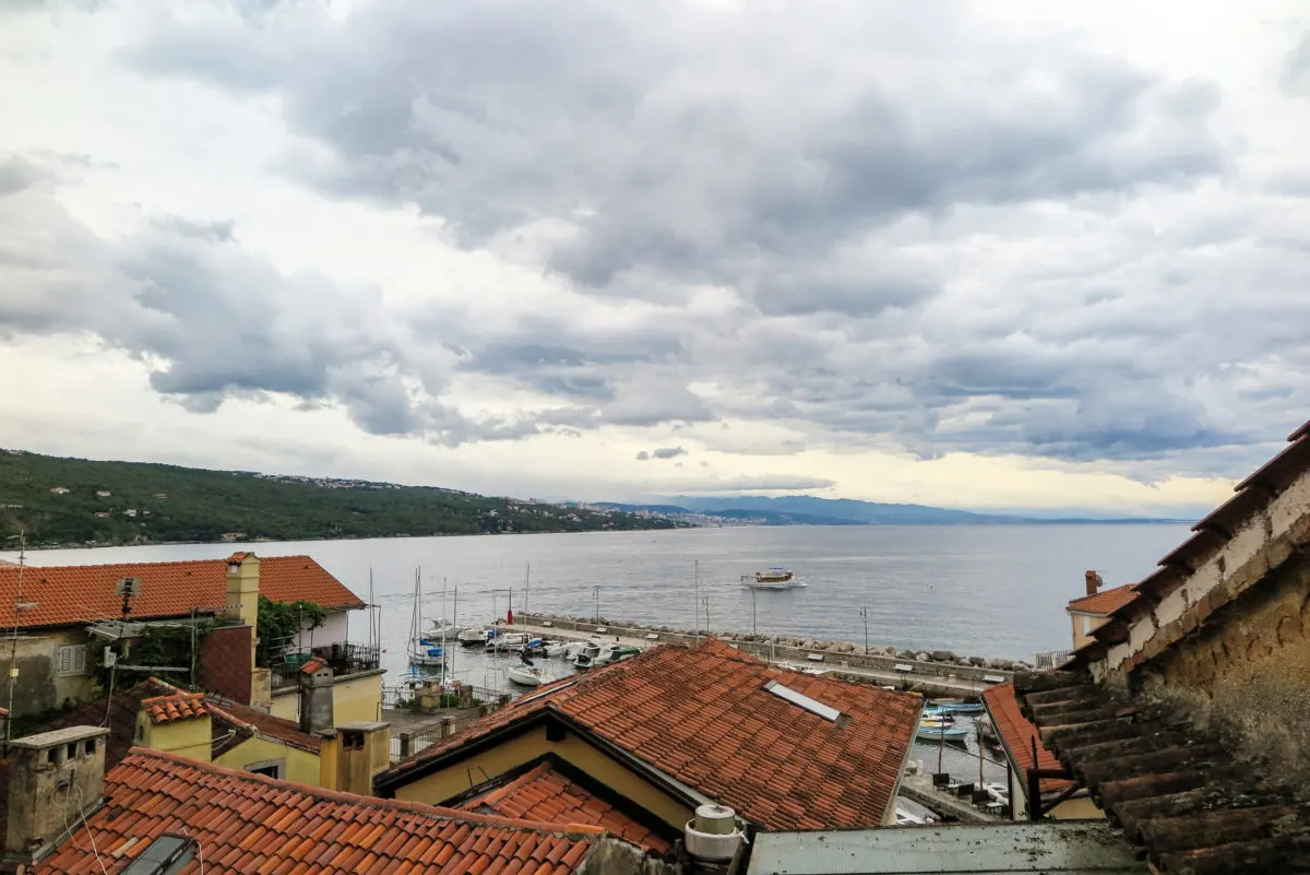 Beautiful cloudy morning in Volosko, Opatija, as seen from a balcony