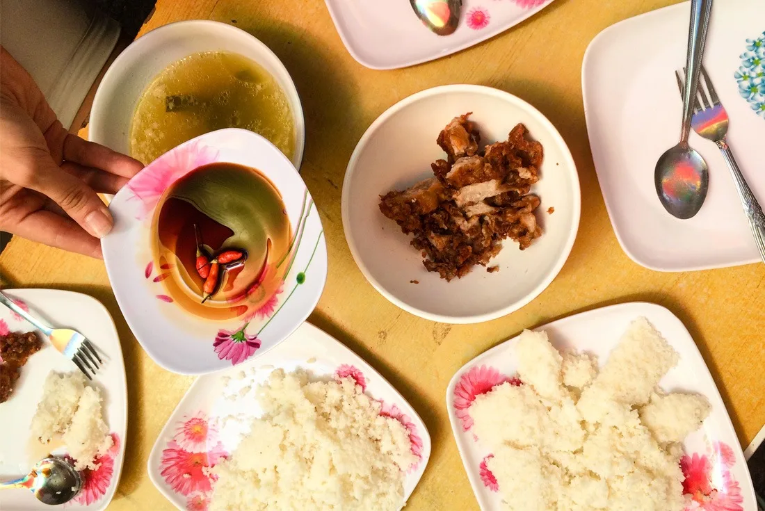 Fried pork intestine feast in Cebu City, Philippines. www.travelgeekery.com