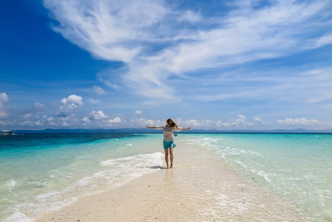 Veronika of TravelGeekery on Kalanggaman Island, Philippines