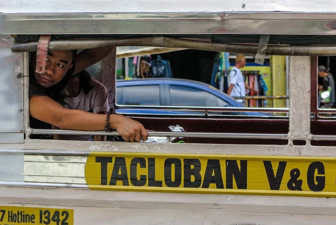 A man in a jeepney in Tacloban, Philippines