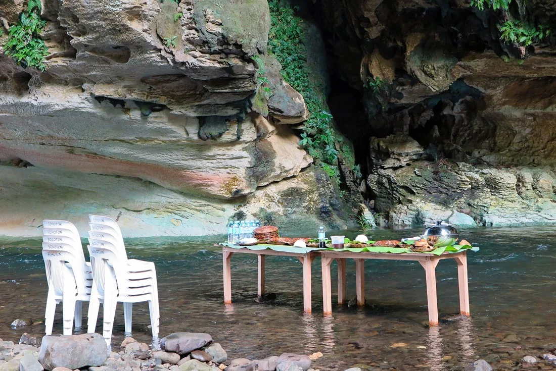 Lunch in the river under the Natural Bridge