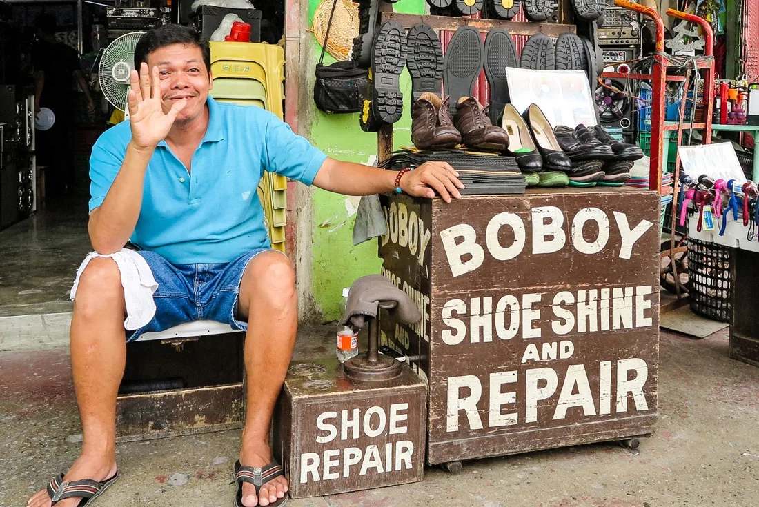 A friendly shoe maker in Tacloban, Leyte