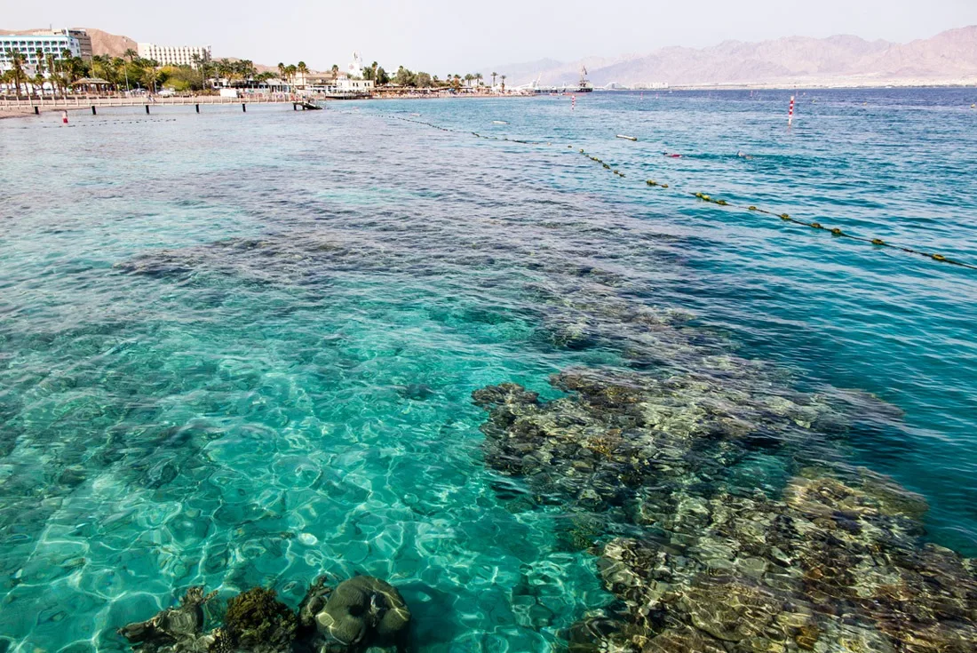 The beach and the coral reef in Coral Beach NR Eilat Israel