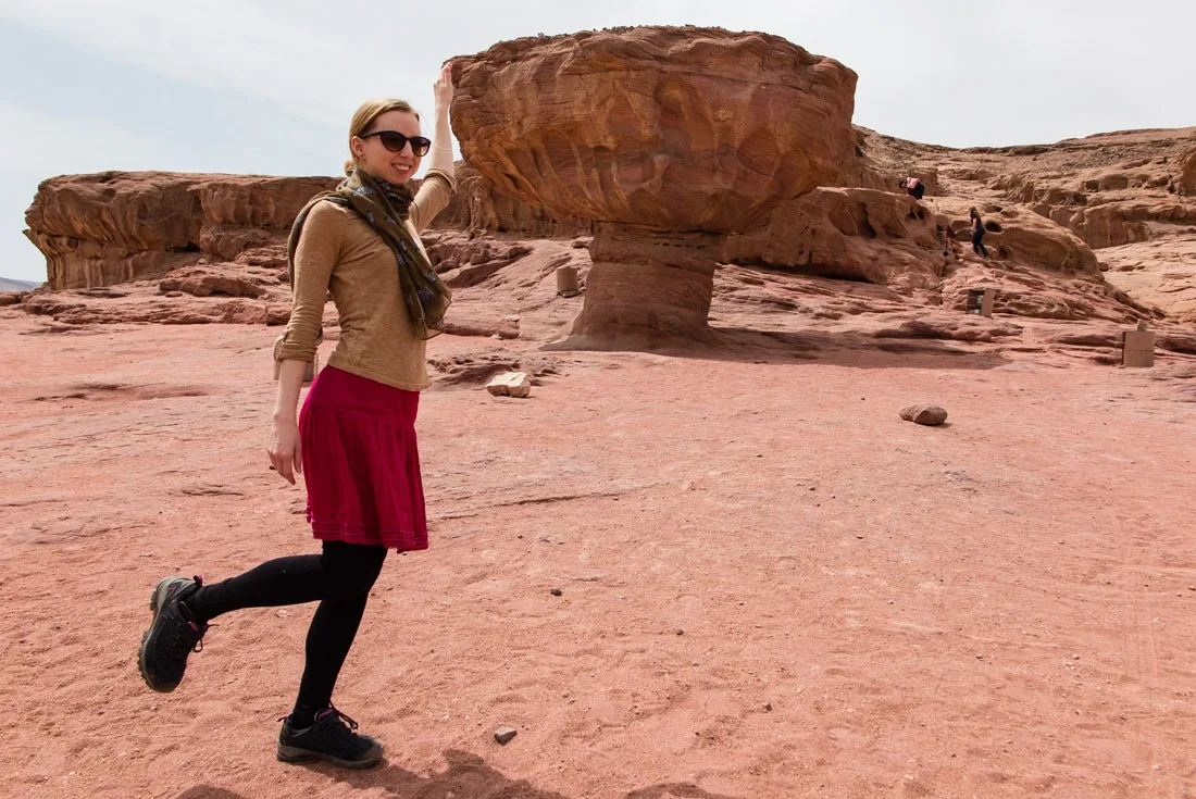 Veronika of TravelGeekery by the Mushroom Rock in Timna NP, Israel