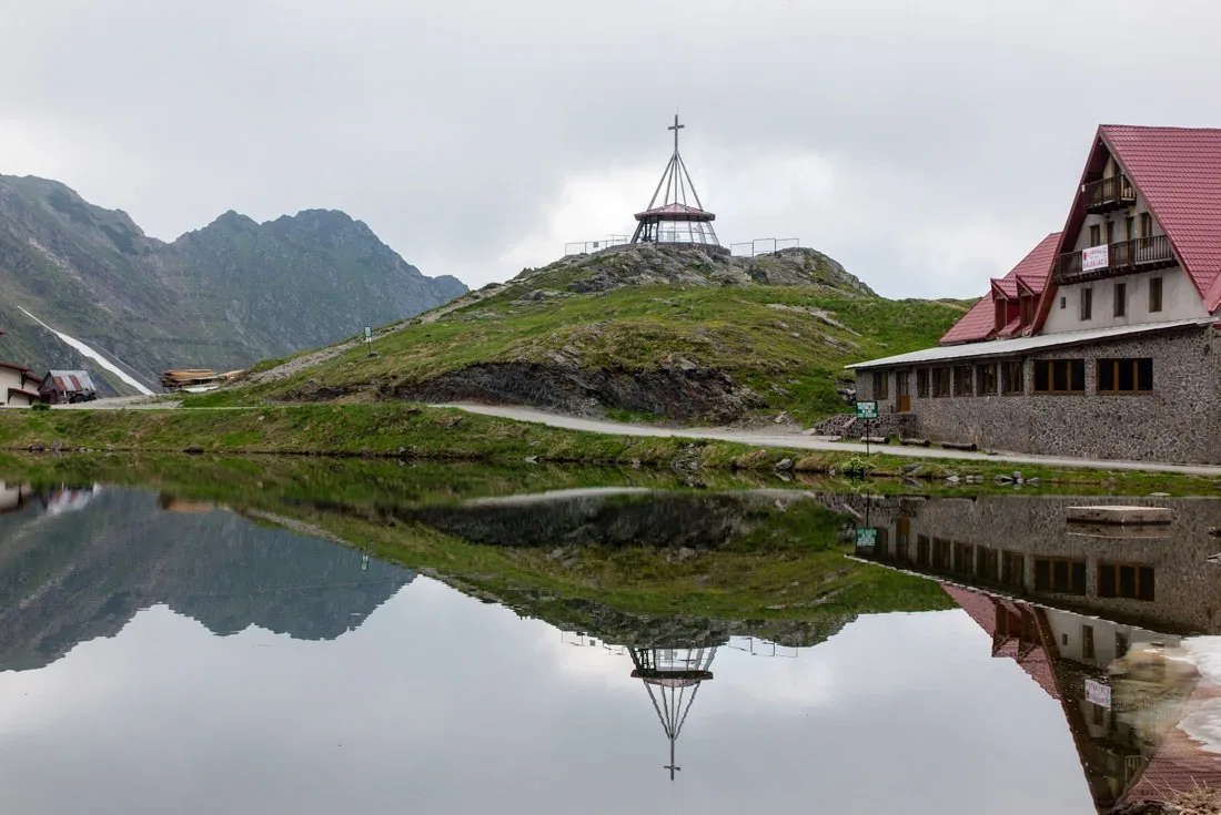 Top of Transfagarasan Road reflecting in Balea Lake