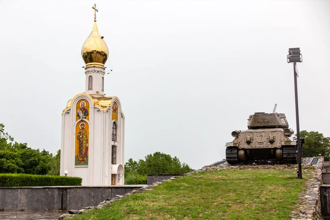 Tank next to an Orthodox Church