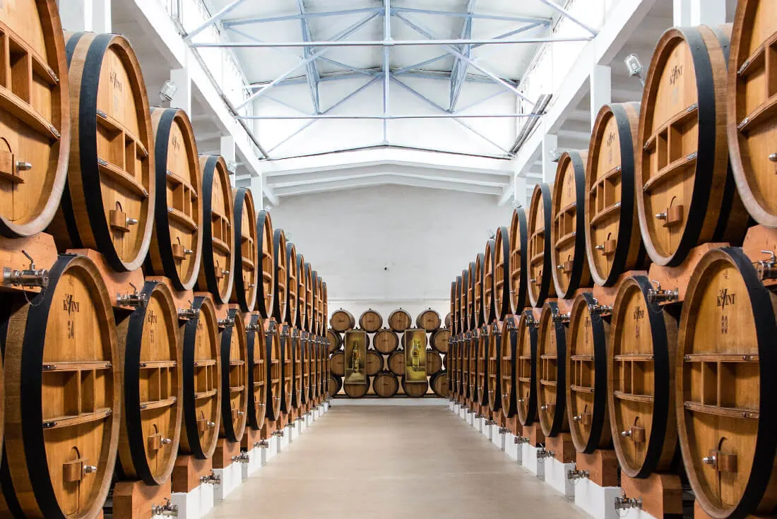 Cognac barrels inside Kvint Factory in Tiraspol