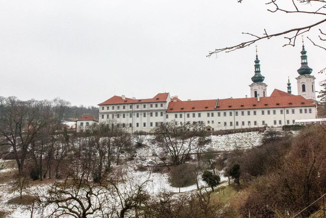 Partially snowy slopes of Strahov Monastery in February 2017