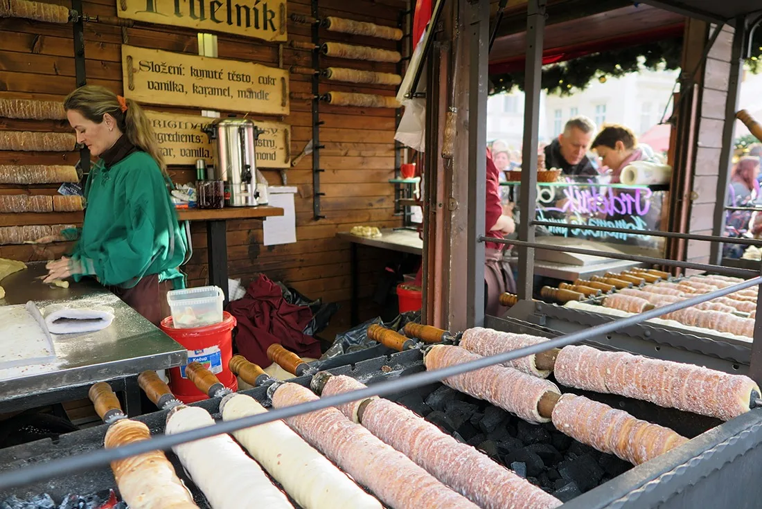 Cinnamon roll called Trdlo on Prague's Old Town Square Christmas Market