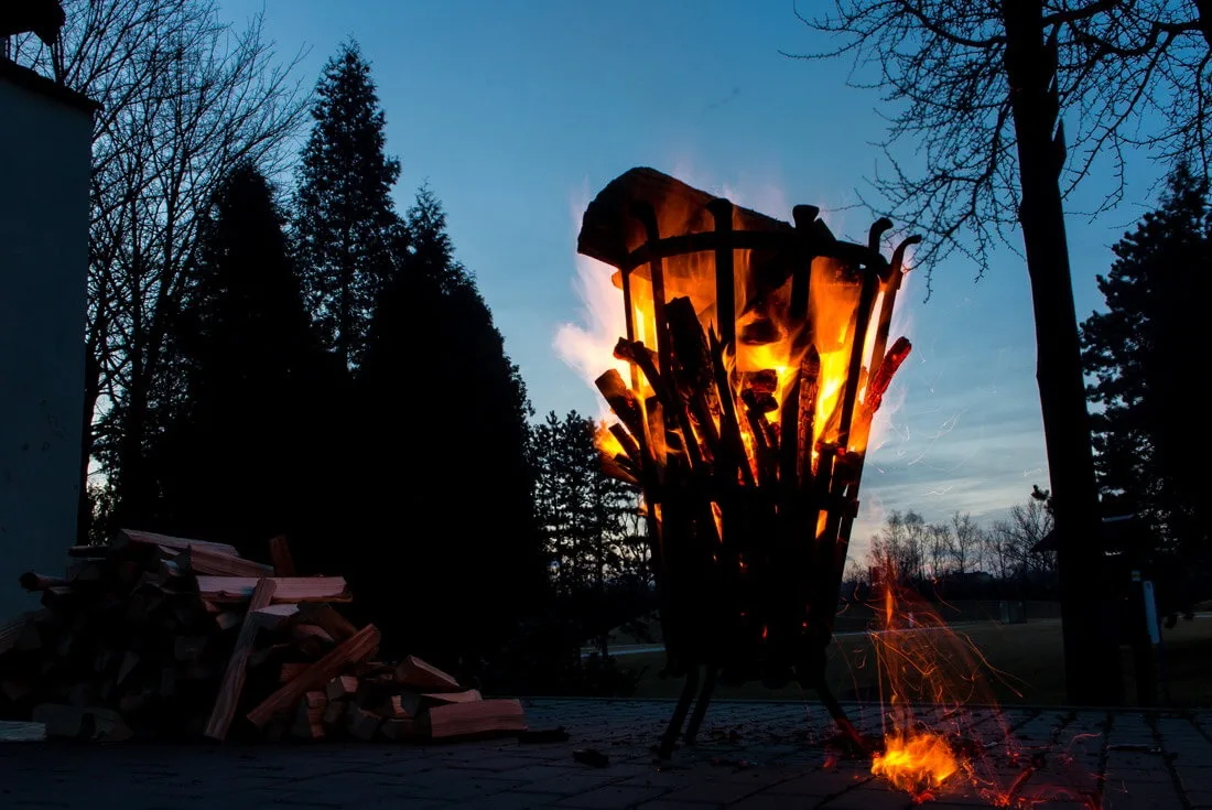 Fire burning in front of Silesian Ostrava Castle