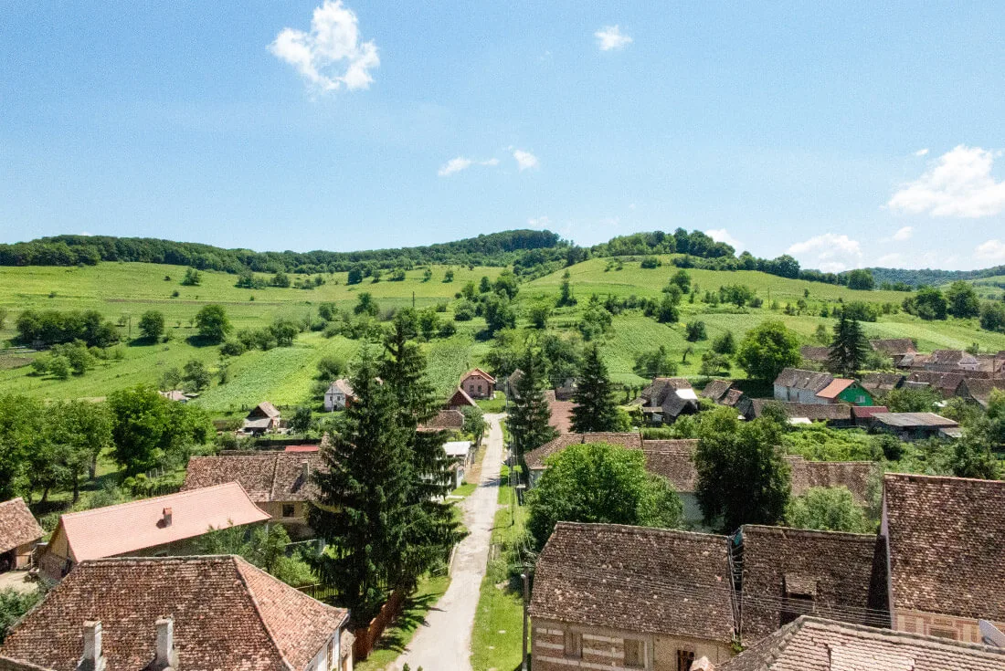 Biertan: View of the village from the fortified church