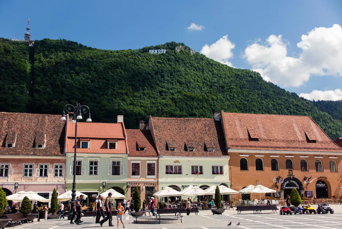 Brasov's Council Square and the Hollywood sign