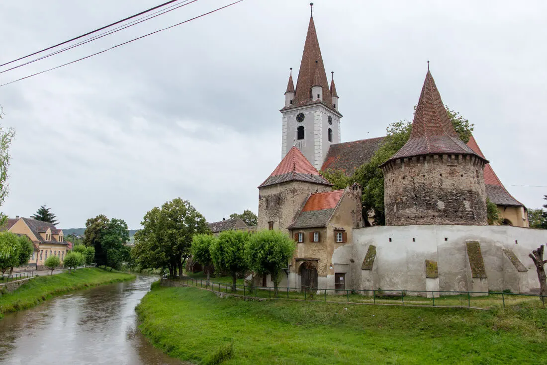 Evangelical Church and the Bacon Tower in Cristian, Romania