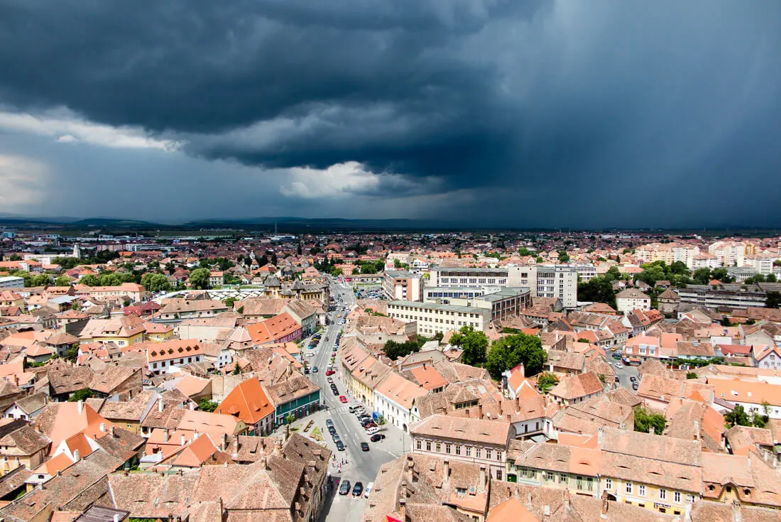 View of a stormy day from Sibiu Cathedral, Transylvania