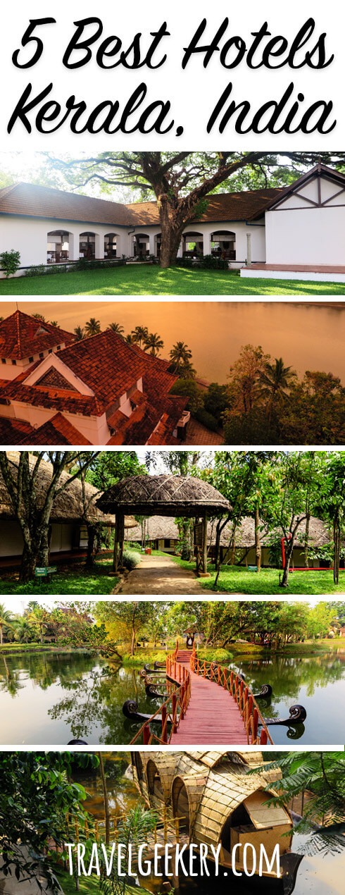 5 Best hotels in Kerala, India - based on my personal experience. The hotels I enjoyed staying at most are the Brunton Boatyard in Kochi, Raviz Hotel in Kollam, the Spice Village in Thekkady, Zuri Hotel in Kumarakom and Vythiri Village. See why I liked these particular Kerala hotels so much! #kerala #india #hotels #accommodation