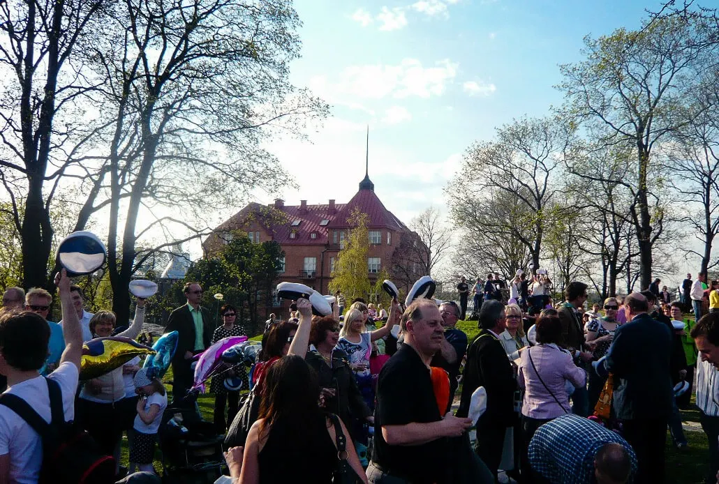 All Vappu caps up at Turku Art Museum Hill