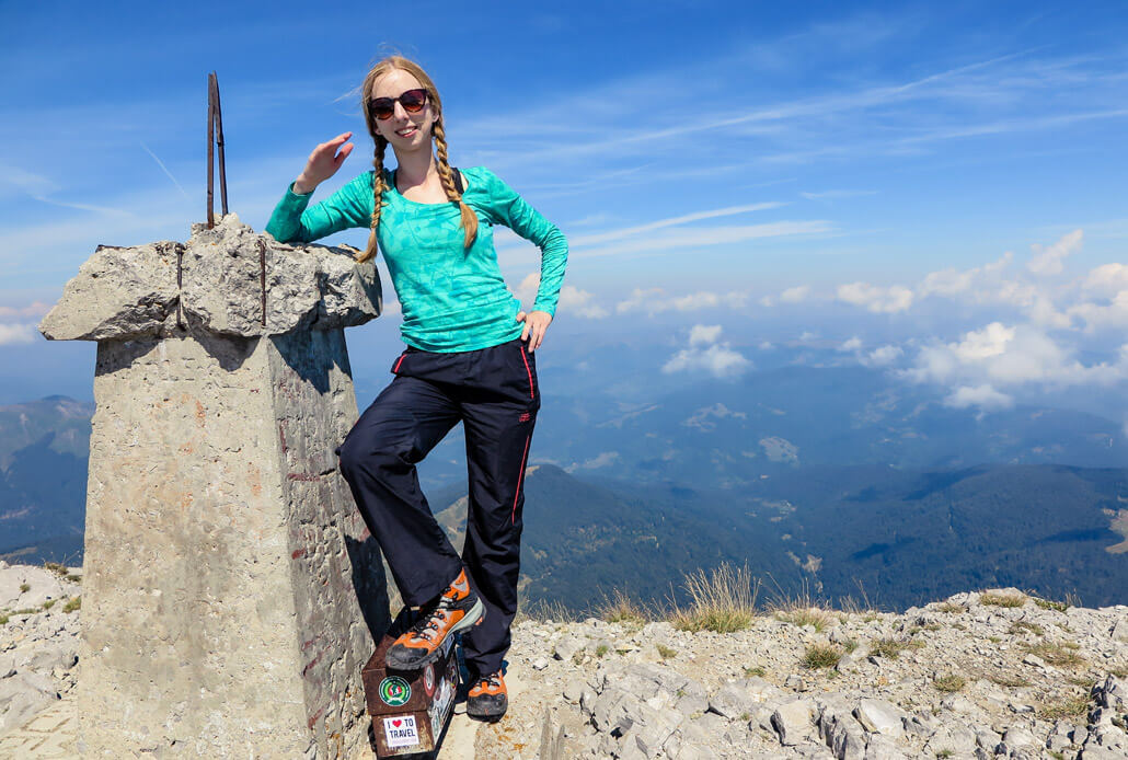 Veronika of TravelGeekery on the top of Kom Vasojevickij, Montenegro