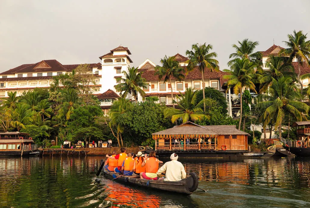 Canoeing by the Raviz hotel, Kerala, India