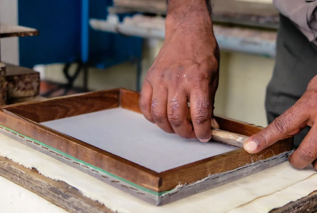 Paper making at Spice Village hotel, Kerala, India