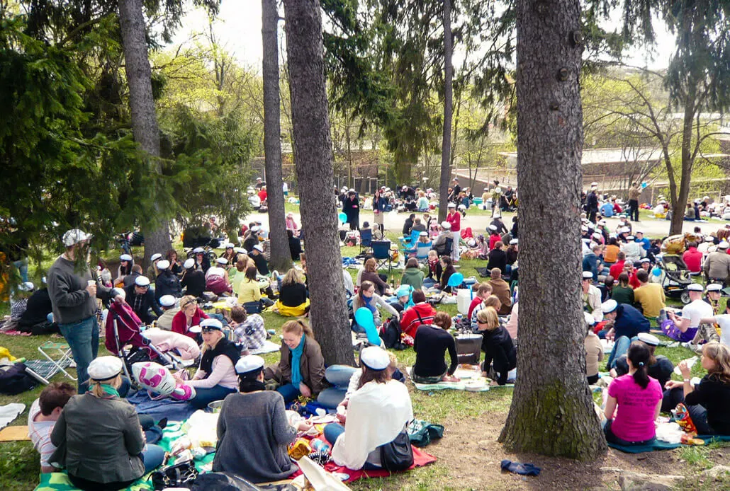 Crowded parks on Vappu in Turku, Finland