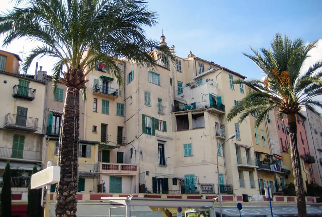 Houses by the main beach in Menton