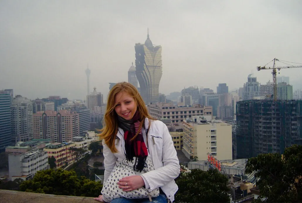 Hazy view of Macau from top of Guia Fortress