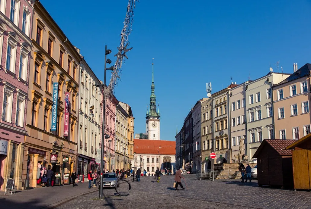 The view of the Old Town Tower from the Lower Square, Olomouc