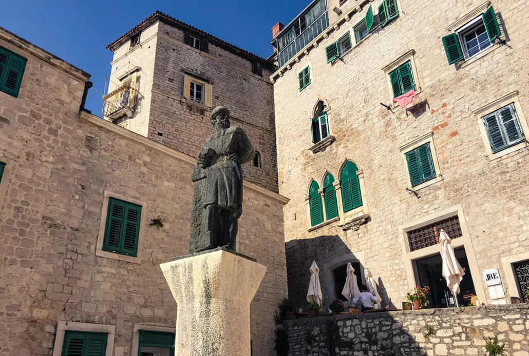 Statue of Juraj Dalmatinac, the artchitect behind the St. James Cathedral Sibenik Croatia