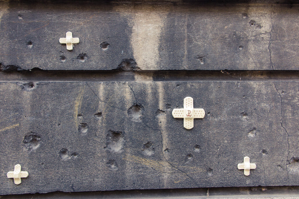 Holes from Warsaw bombing