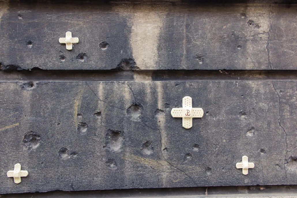 Holes from Warsaw bombing