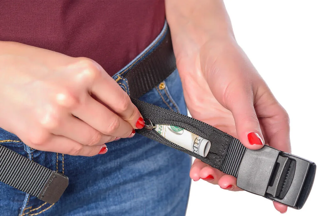 A belt with a pocket for hiding money