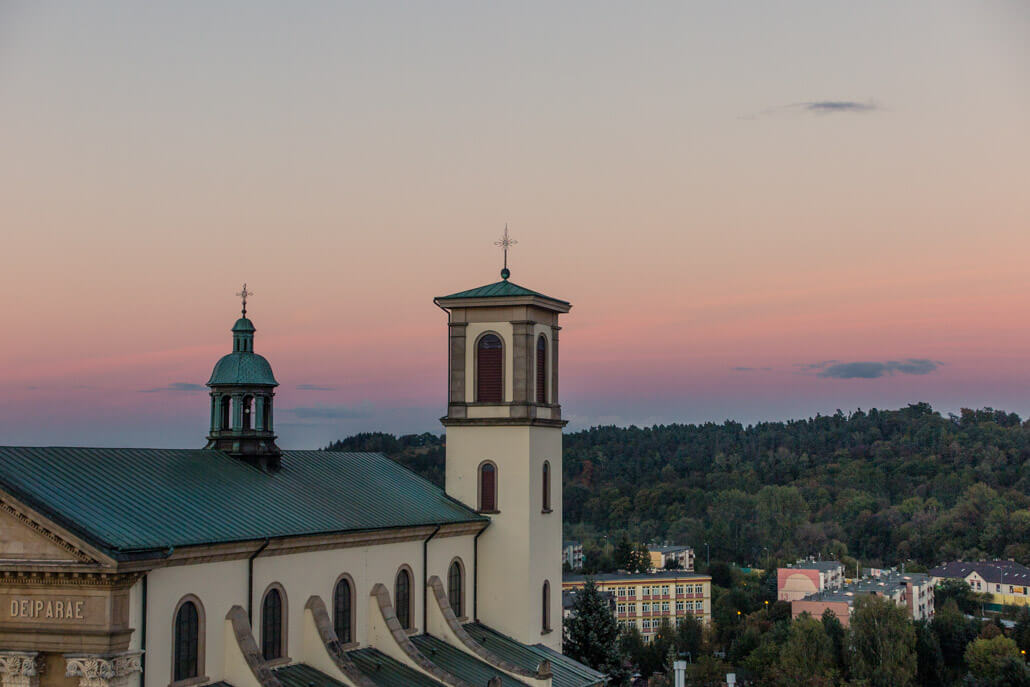 View of Gorlice's Basilica from the top of City Hall Tower