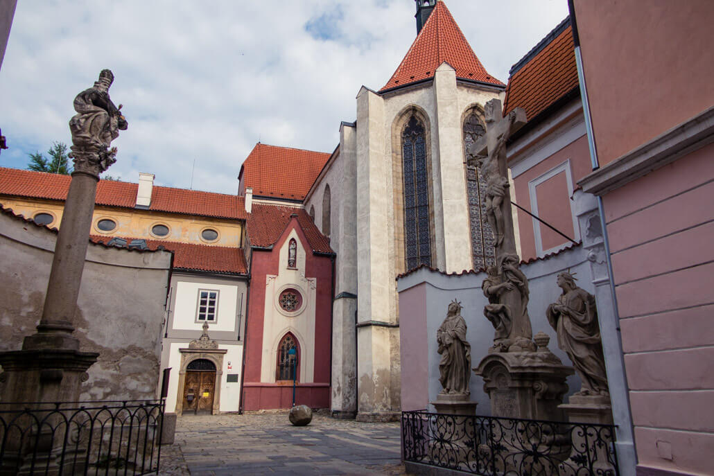 Religious sculpture on Piarist Square Ceske Budejovice