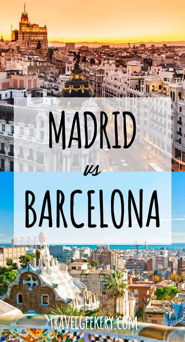 Should you visit Barcelona or Madrid? See how both cities compare and which one is better for your Spain Travel. Both beautiful, Madrid and Barcelona each have amazing architecture and food.. but each stands out in a different way. Click to read if you want to travel to Spain. #madrid #barcelona #spaintravel #cities