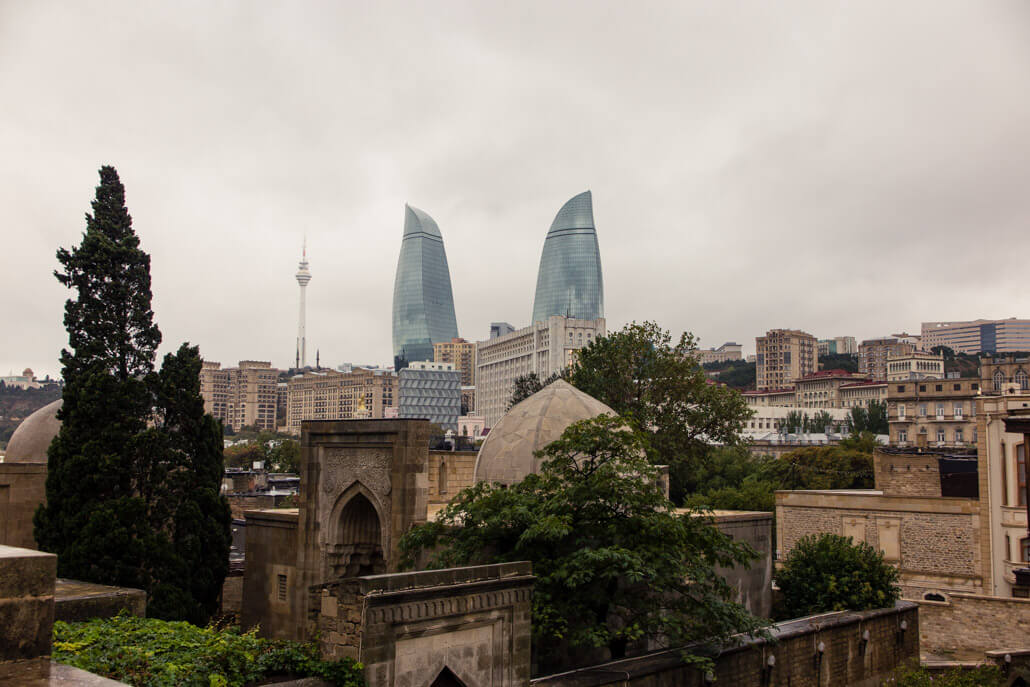 Old City Baku and Flame Towers