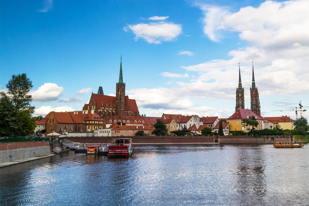 View of Tumski Island with the Double Church on the left and the Wroclaw Cathedral on the right