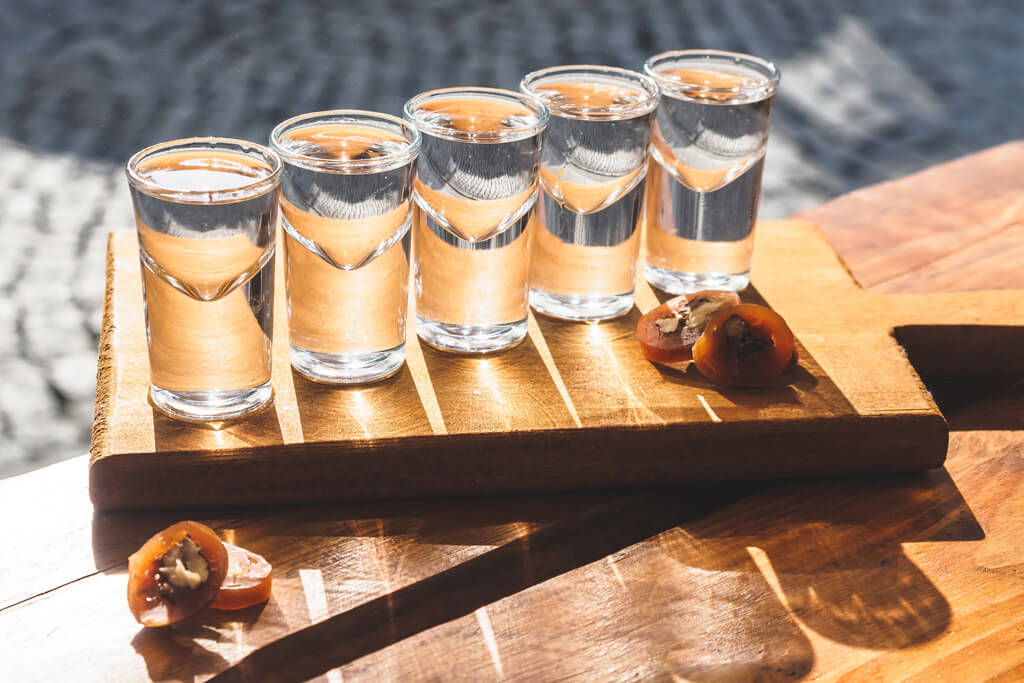 Shots of Georgian chacha, a hard liquor