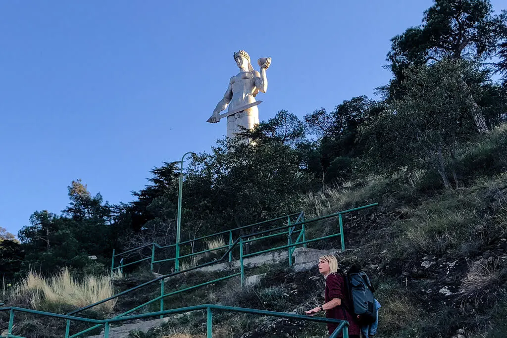 Climbing up to Mother of Georgia Statue in Tbilisi