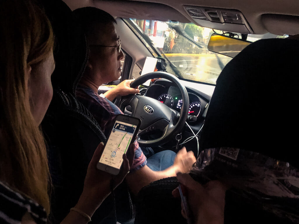 Riding a taxi in Shanghai China